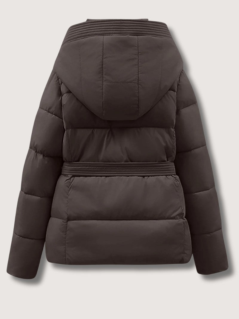 VogeLuxe | Women’s Belted Quilted Puffer Jacket with Hood