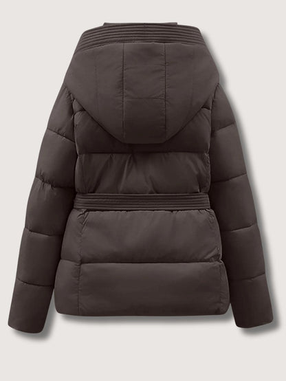 VogeLuxe | Women’s Belted Quilted Puffer Jacket with Hood