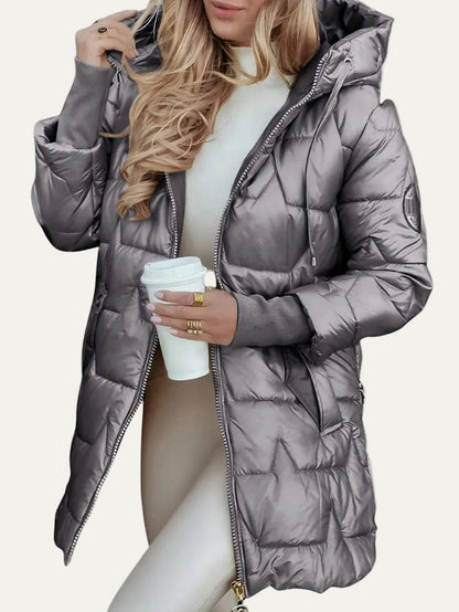 VogeLuxe | Women’s Star Quilted Longline Puffer Jacket With Hood