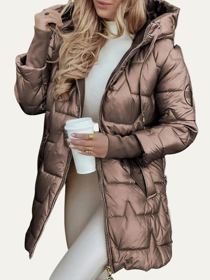 VogeLuxe | Women’s Star Quilted Longline Puffer Jacket With Hood
