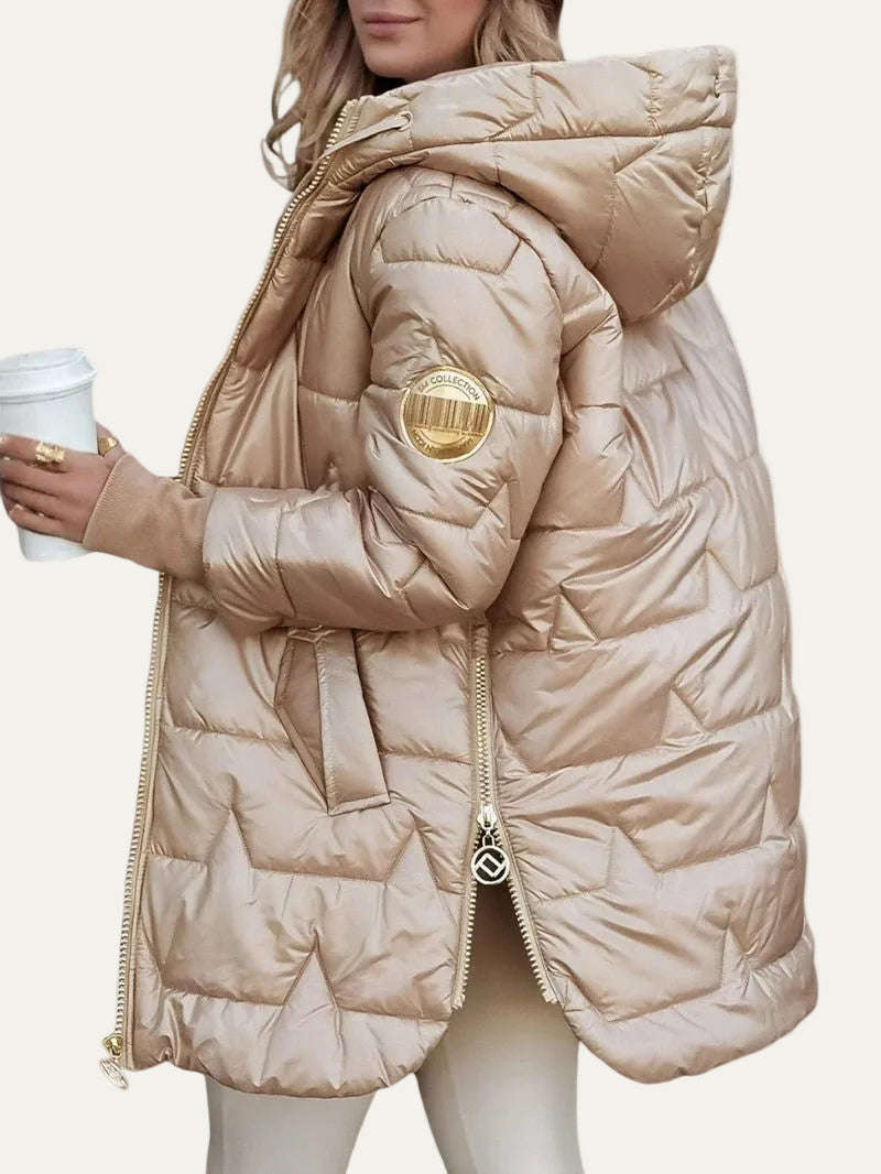 VogeLuxe | Women’s Star Quilted Longline Puffer Jacket With Hood