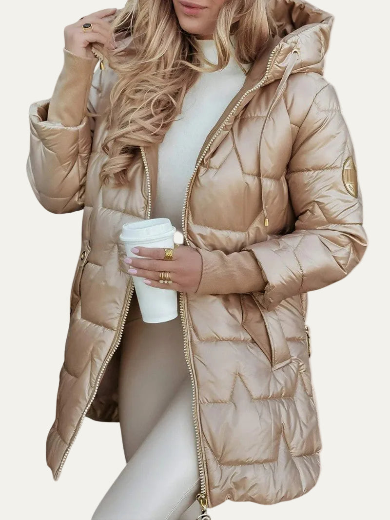 VogeLuxe | Women’s Star Quilted Longline Puffer Jacket With Hood