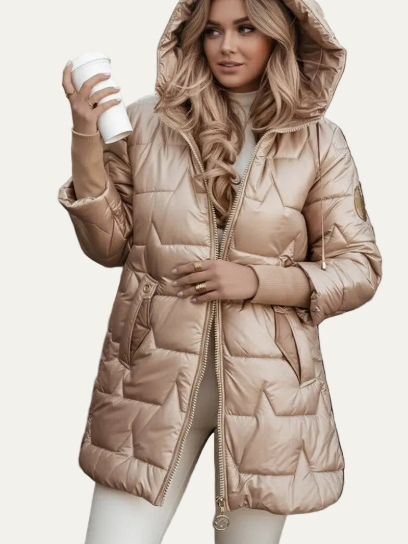 VogeLuxe | Women’s Star Quilted Longline Puffer Jacket With Hood
