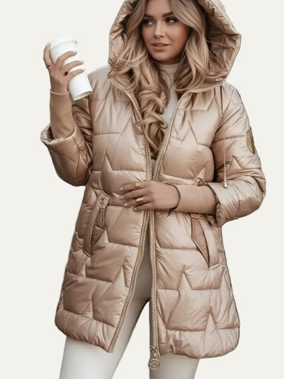 VogeLuxe | Women’s Star Quilted Longline Puffer Jacket With Hood