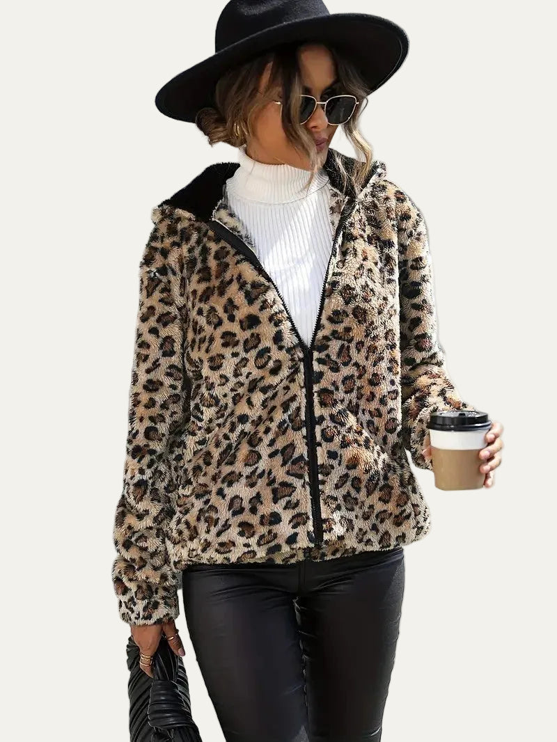 VogeLuxe | Women’s Animal Print Faux Fur Hooded Jacket