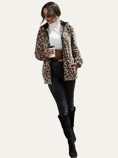 VogeLuxe | Women’s Animal Print Faux Fur Hooded Jacket