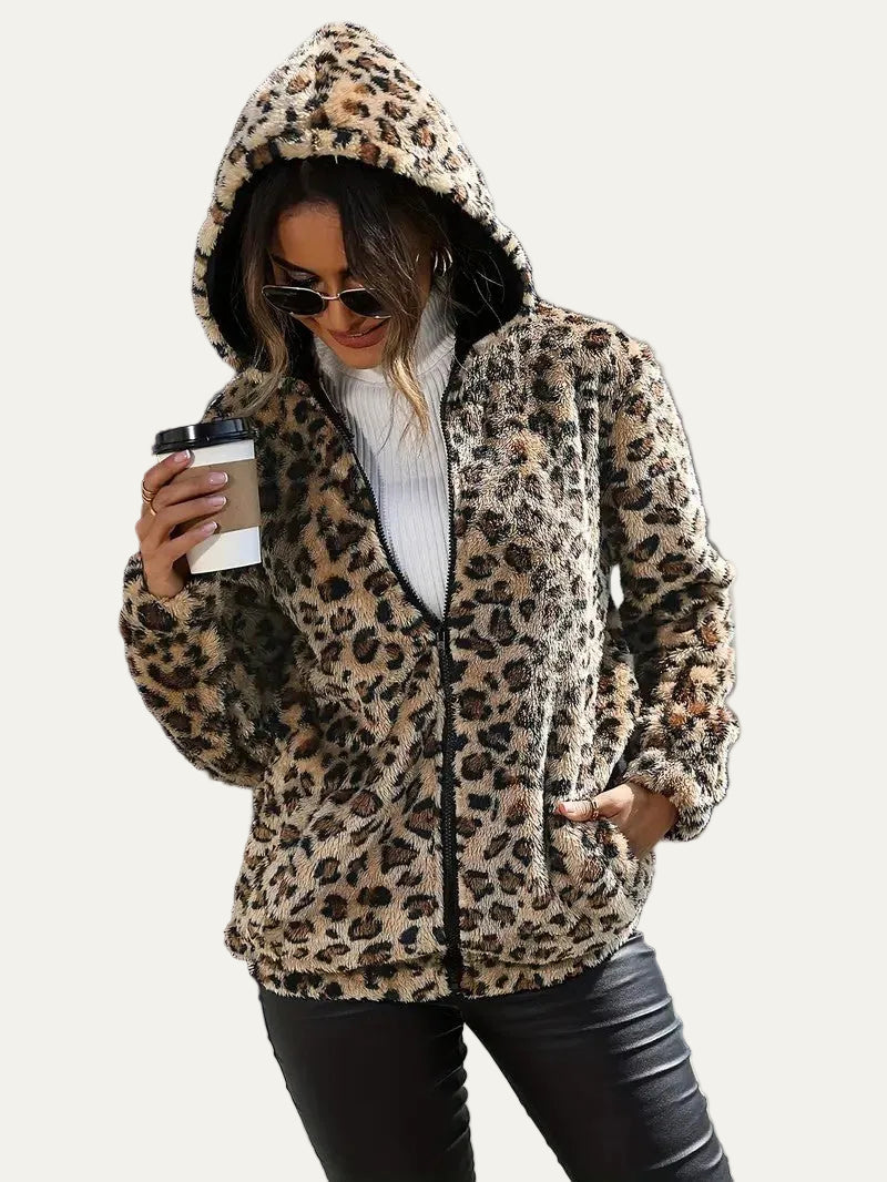 VogeLuxe | Women’s Animal Print Faux Fur Hooded Jacket
