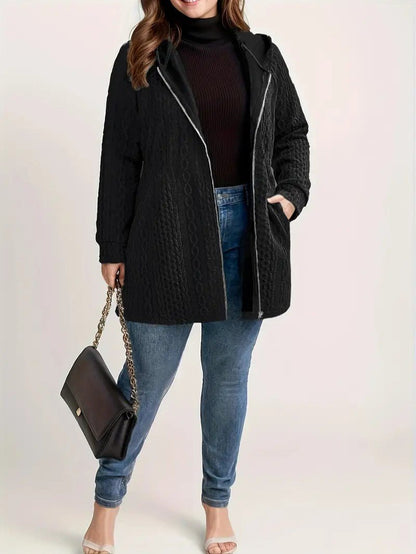 VogeLuxe | Women’s Cable Knit Zip Up Hooded Cardigan