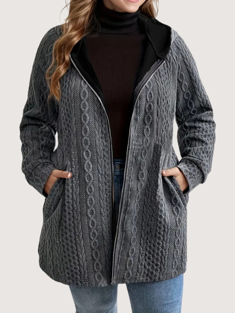 VogeLuxe | Women’s Cable Knit Zip Up Hooded Cardigan
