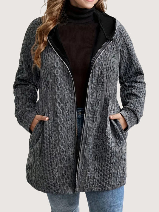 VogeLuxe | Women’s Cable Knit Zip Up Hooded Cardigan