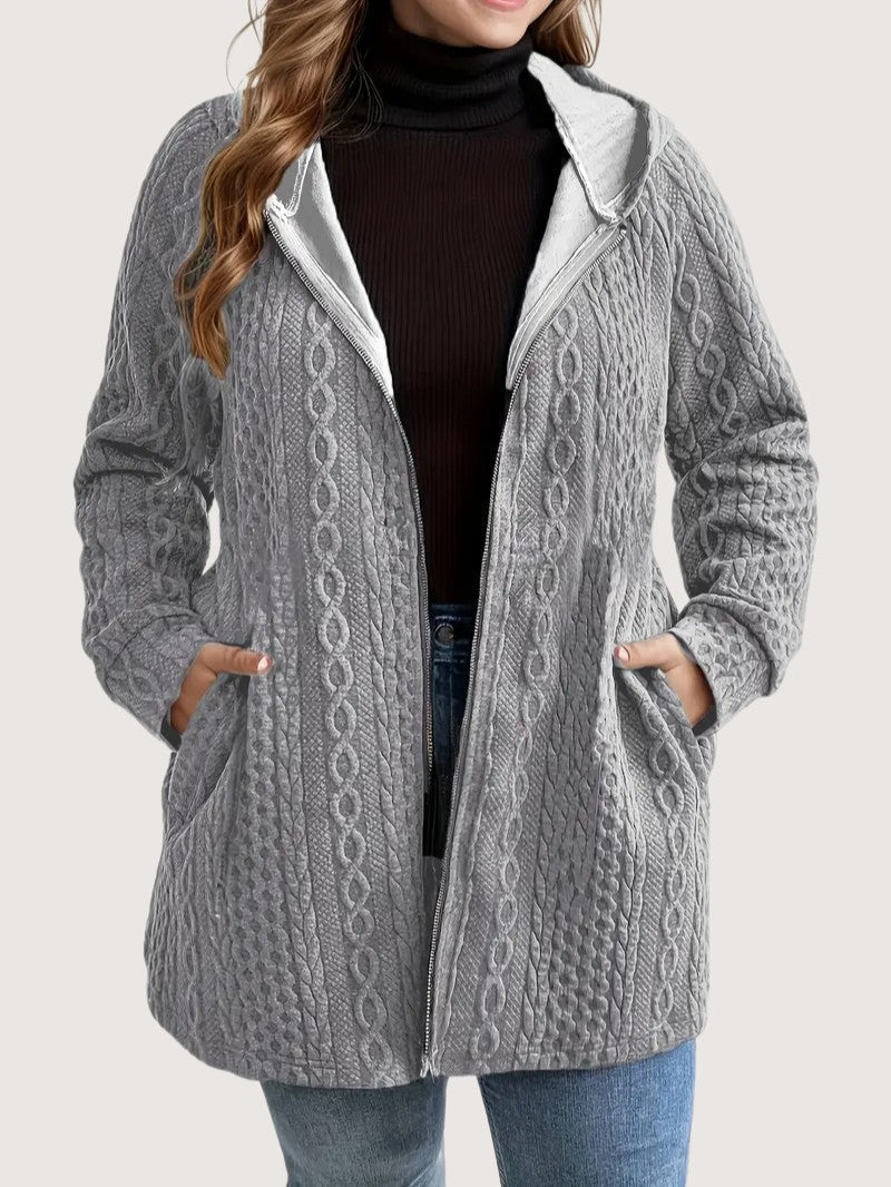 VogeLuxe | Women’s Cable Knit Zip Up Hooded Cardigan