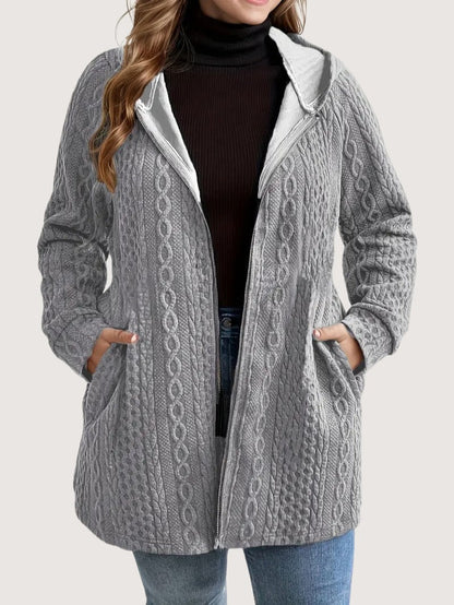 VogeLuxe | Women’s Cable Knit Zip Up Hooded Cardigan
