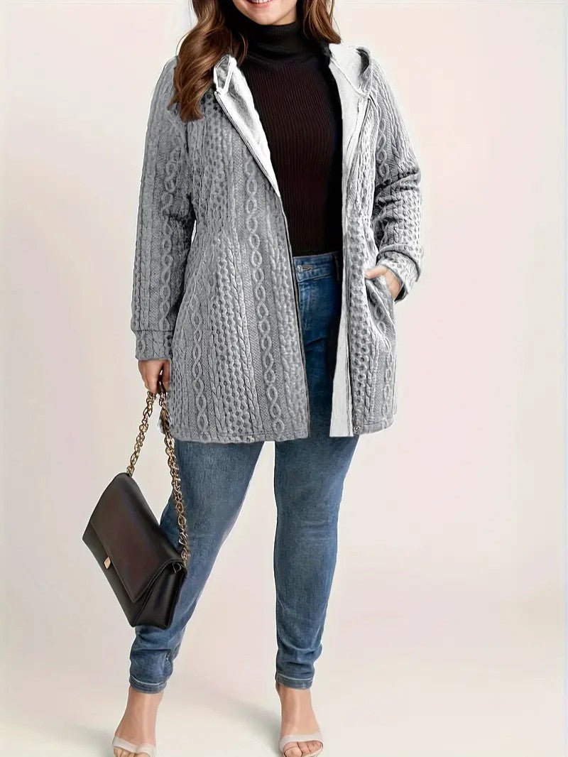 VogeLuxe | Women’s Cable Knit Zip Up Hooded Cardigan
