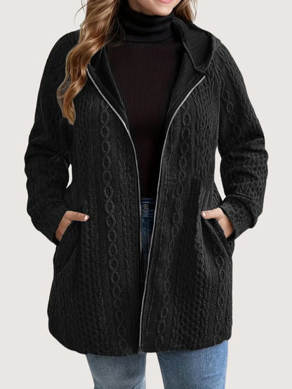VogeLuxe | Women’s Cable Knit Zip Up Hooded Cardigan