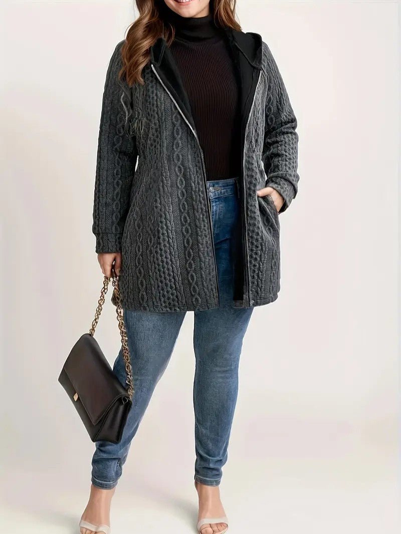 VogeLuxe | Women’s Cable Knit Zip Up Hooded Cardigan