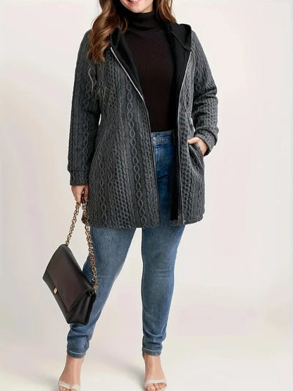 VogeLuxe | Women’s Cable Knit Zip Up Hooded Cardigan