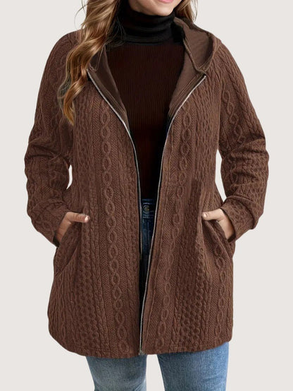 VogeLuxe | Women’s Cable Knit Zip Up Hooded Cardigan