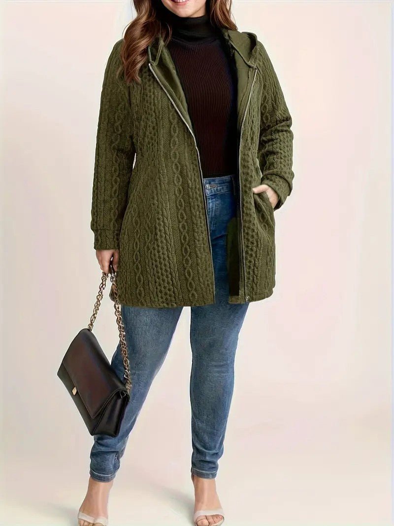 VogeLuxe | Women’s Cable Knit Zip Up Hooded Cardigan