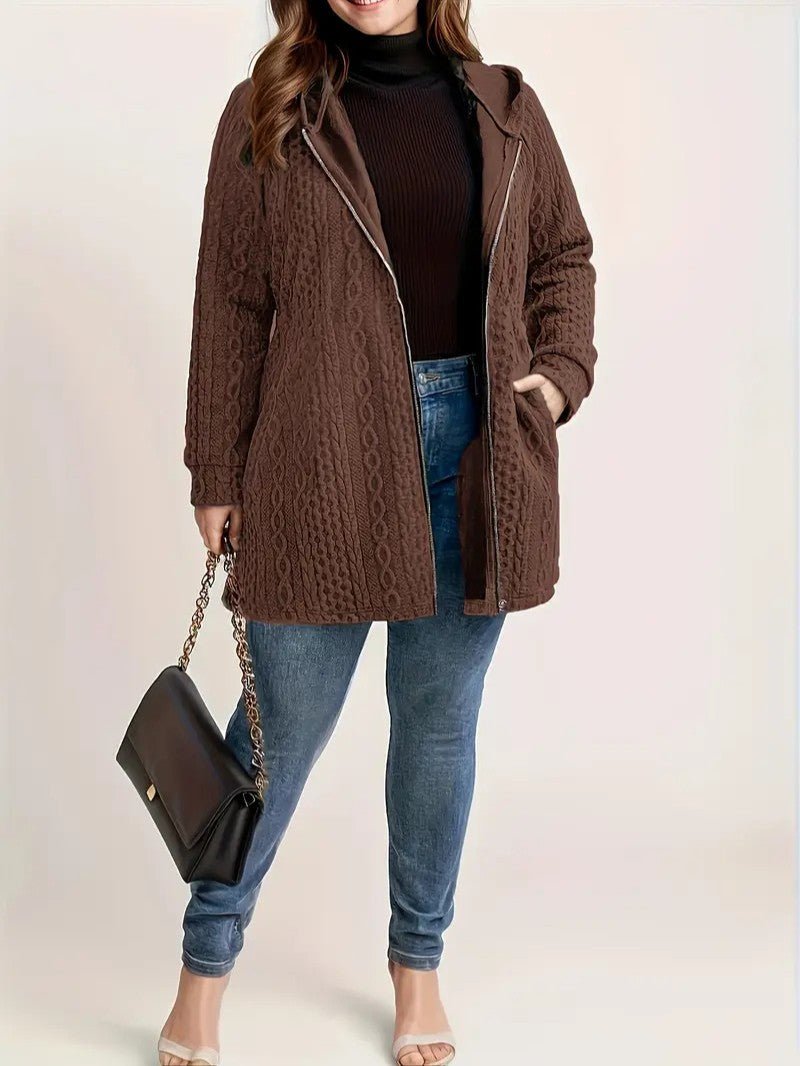 VogeLuxe | Women’s Cable Knit Zip Up Hooded Cardigan