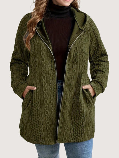 VogeLuxe | Women’s Cable Knit Zip Up Hooded Cardigan