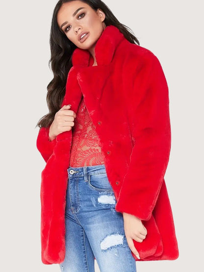 VogeLuxe | Women’s Plush Faux Fur Mid Length Coat