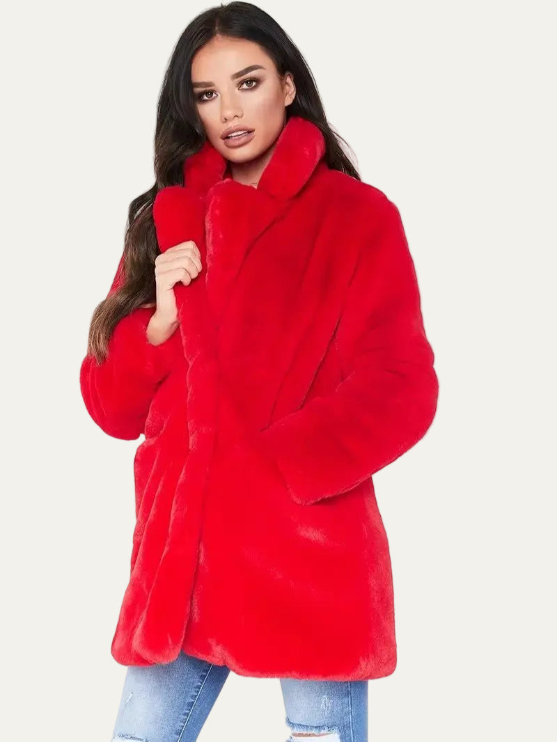 VogeLuxe | Women’s Plush Faux Fur Mid Length Coat