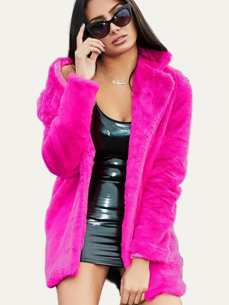 VogeLuxe | Women’s Plush Faux Fur Mid Length Coat