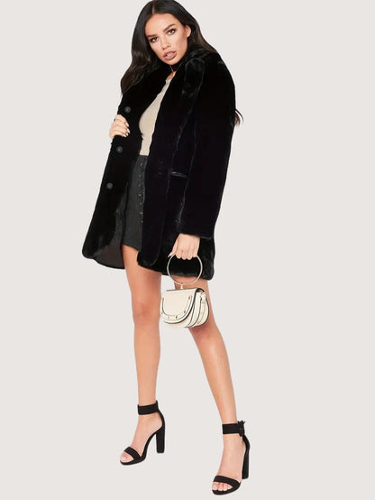 VogeLuxe | Women’s Plush Faux Fur Mid Length Coat