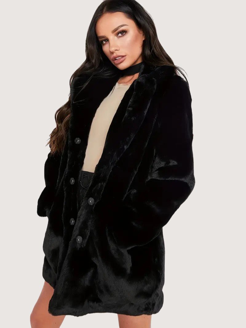 VogeLuxe | Women’s Plush Faux Fur Mid Length Coat