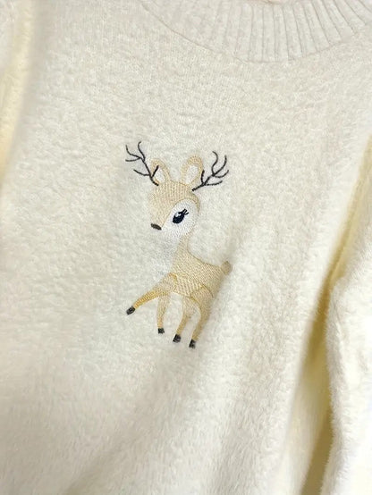 VogeLuxe | Women’s Fuzzy Knit Deer Embroidered Sweater