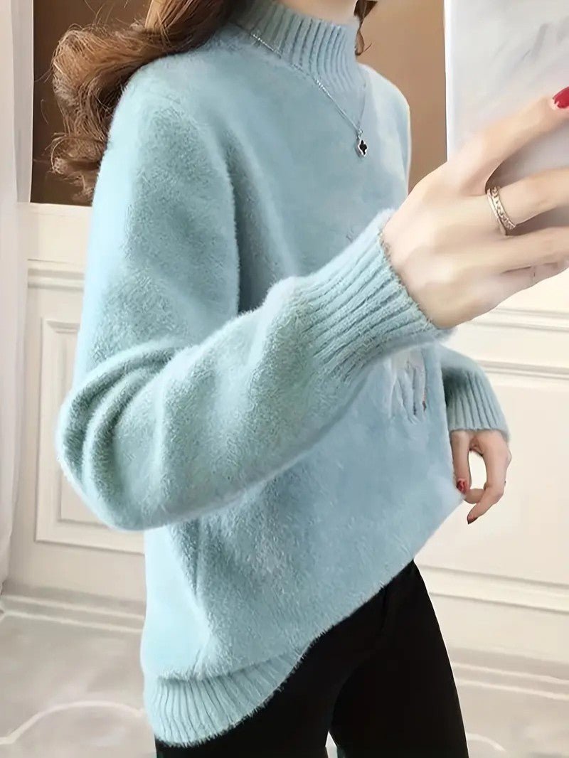 VogeLuxe | Women’s Fuzzy Knit Deer Embroidered Sweater