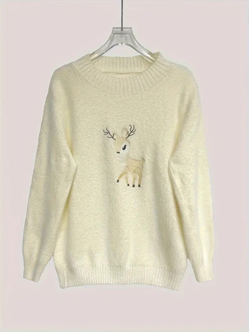 VogeLuxe | Women’s Fuzzy Knit Deer Embroidered Sweater