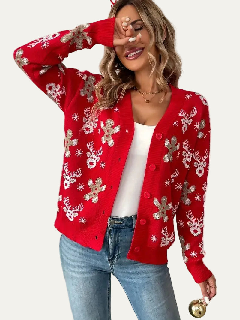 VogeLuxe | Women’s Festive Button Down Knit Cardigan