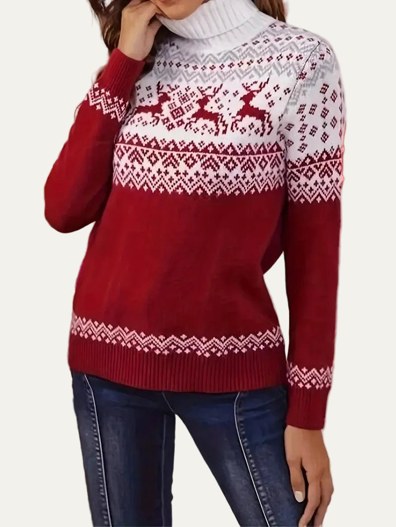 VogeLuxe | Women’s Fair Isle Turtleneck Knit Sweater