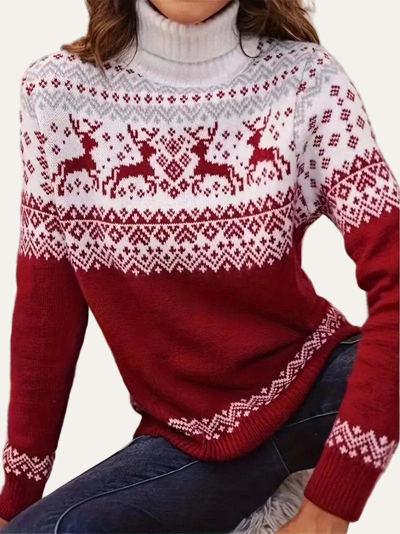 VogeLuxe | Women’s Fair Isle Turtleneck Knit Sweater