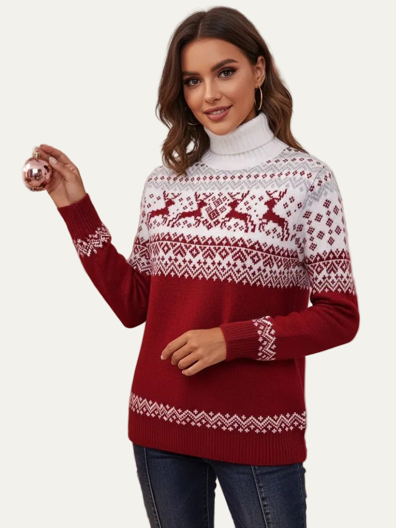 VogeLuxe | Women’s Fair Isle Turtleneck Knit Sweater