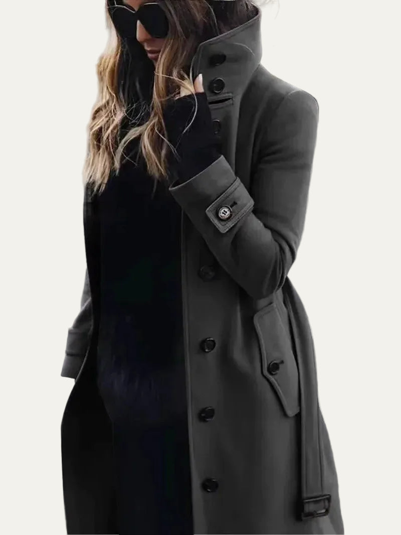 VogeLuxe | Women’s Longline Wool Style Buttoned Overcoat