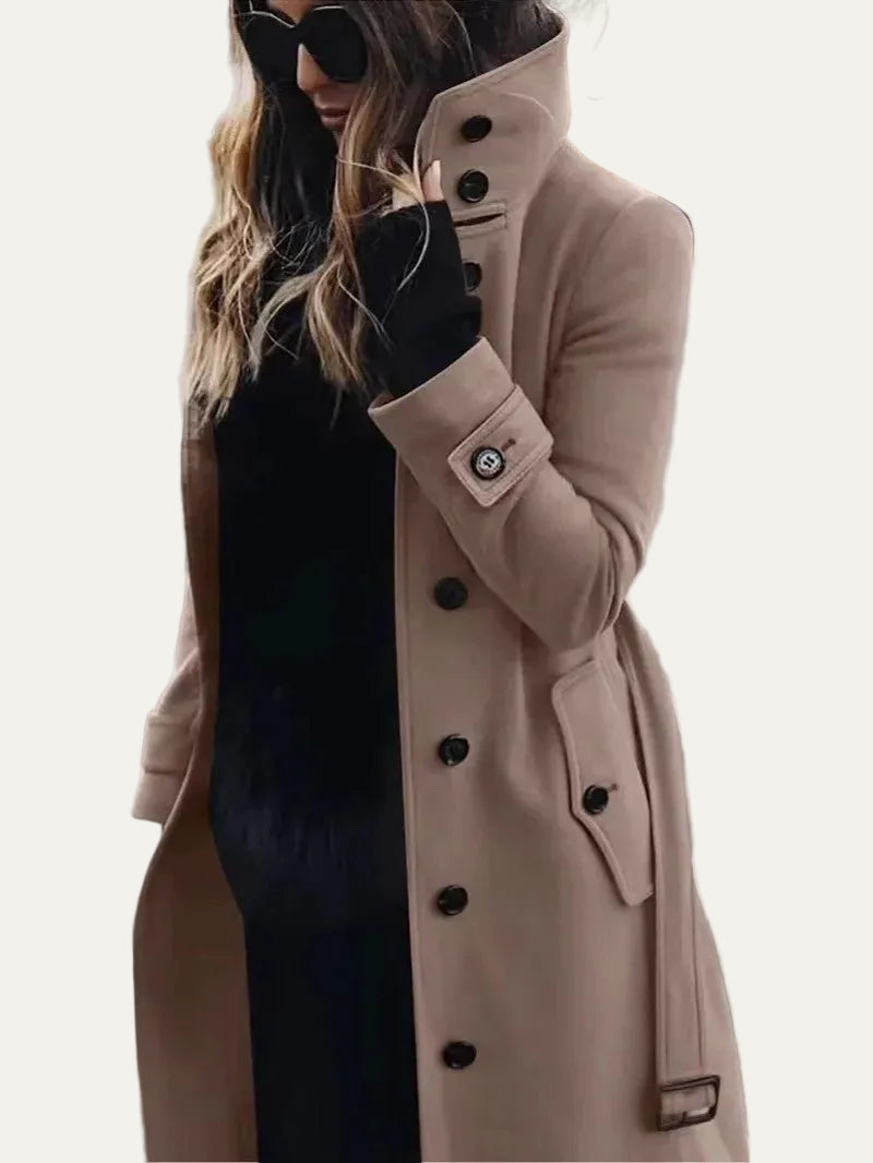 VogeLuxe | Women’s Longline Wool Style Buttoned Overcoat