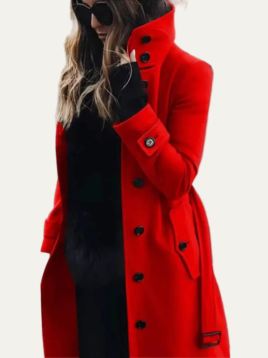 VogeLuxe | Women’s Longline Wool Style Buttoned Overcoat